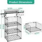 bukfen 3 Tier Hanging Closet Organizer, Wall Mounted Wire Storage Shelf with 4 Hooks, Foldable Stackable Organizer for Laundr