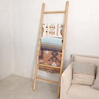 FUIN 6.4ft Extra Wide Wood Blanket Ladder Living Room Decorative Wall Leaning Farmhouse Quilt Display Holder Rustic Wooden To