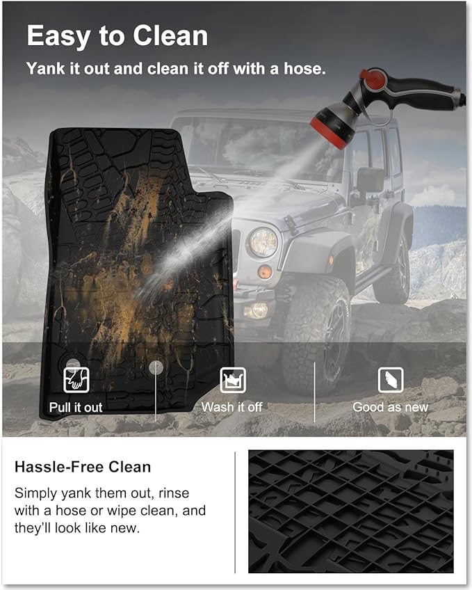 KIWI MASTER Floor Mats & Cargo Mat for 2014-2018 Jeep Wrangler JK 4 Door, OEM Replacement 82213860 82213184, All Weather Car Mats, Heavy Duty TPE Floor Liners, Front & Rear & Trunk Mat Set, Black