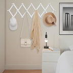 SCUNDA Accordion Wall Hanger with 16 Hooks, Wooden Coffee Mug Rack for Wall, Expandable Accordion Hook Rack Wall Mounted for 