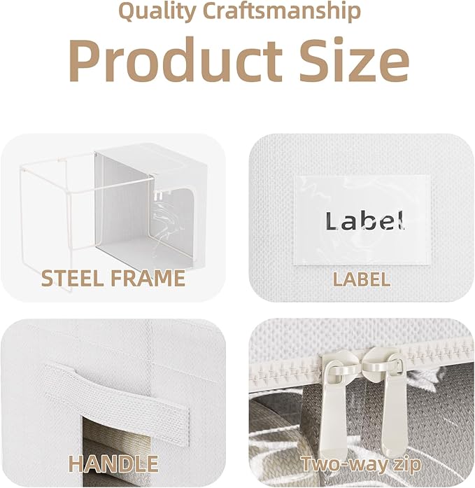 FHSQX 8 Pack Clothes Storage Bins - Foldable Storage Bins for Clothes Fabric Storage Box with Metal Frame (Cream White, 19.7x
