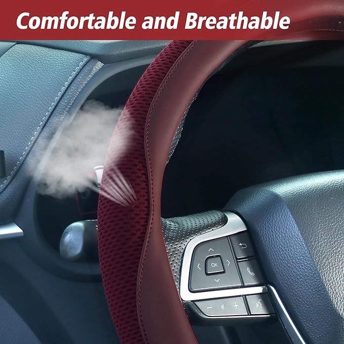 ZHOL Steering Wheel Cover,Premium Microfiber Leather,Non-Slip Breathable and Sweat-Resistant,Universal 15 Inch Steering Wheel