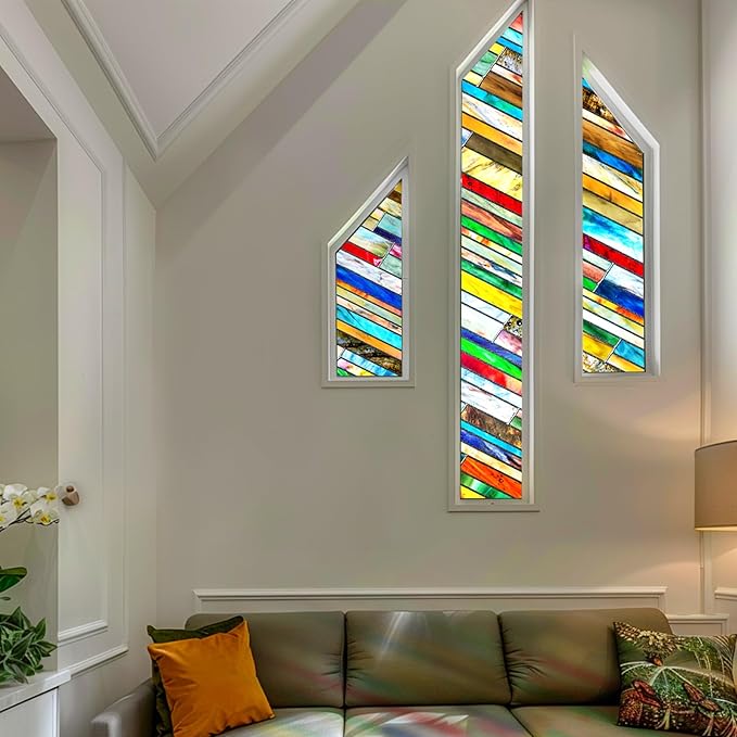 SUNBABY Stained Glass Window Privacy Film: 3D Decorative Christmas Static Clings, Vintage Windows Decals Day and Night Privacy, Home Bathroom Door Window Coverings for Winter,17.8 x 118.1 Inch