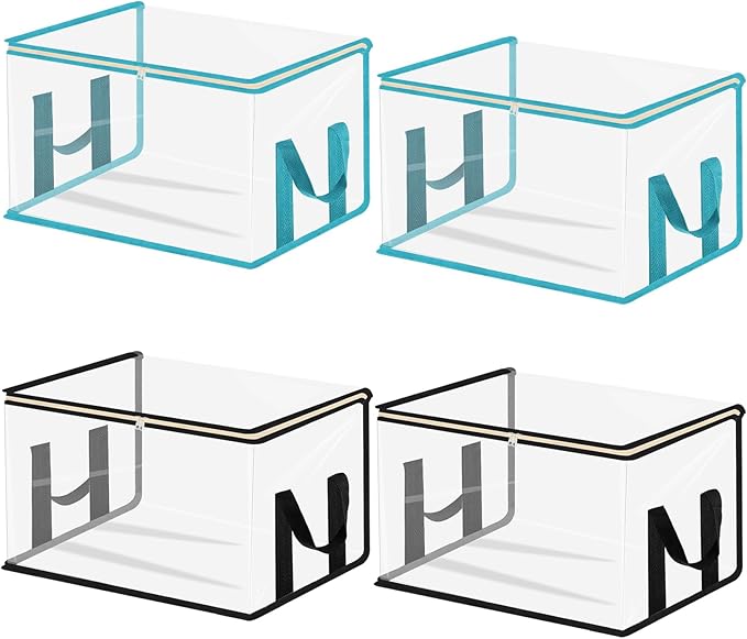 4 Pack Large Clear Storage Organizer Bags with Zipper, Reusable Clear Plastic Bins with Handle Organizer for Playroom Blocks 
