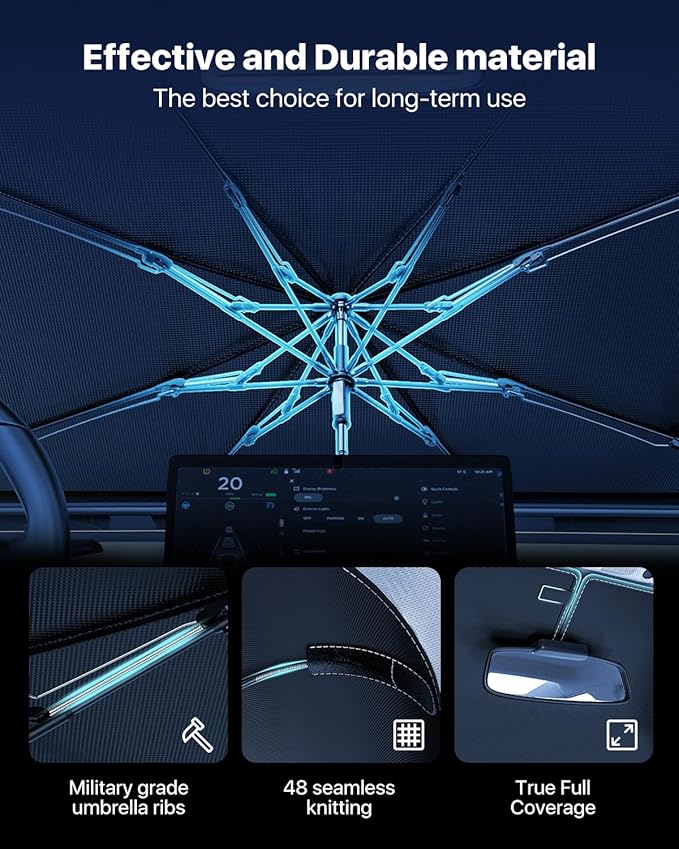 [Upgraded] Nmoiss Windshield Sun Shade Umbrella - [Vinyl Coating Heat Shield] Protect Car from Sun Rays & Heat Damage Keep Cool and Protect Interior, Spring Structure Edge Medium 56" L x 31" W