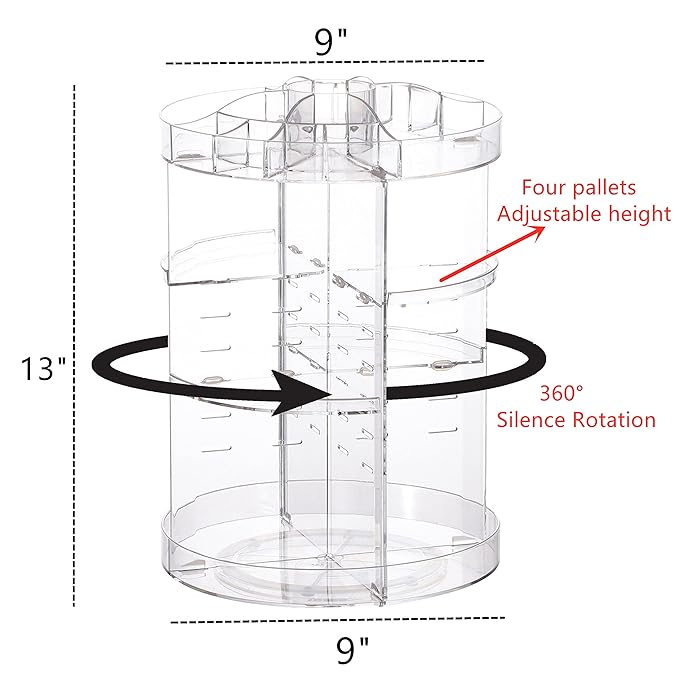 Cq acrylic Rotating Makeup Organizer,Adjustable Spinning Skincare Organizer for Vanity,Countertop,Clear Rotating Perfume Orga