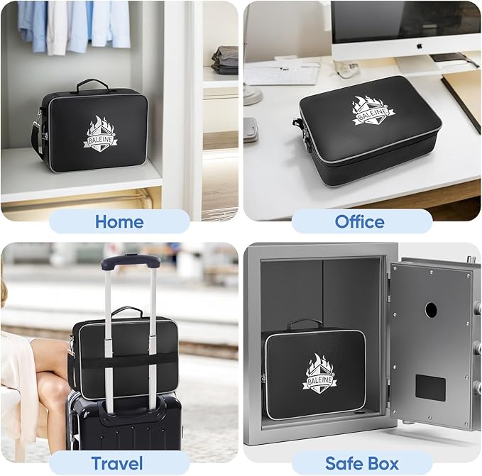 BALEINE Fireproof Document Box with Lock, Portable Fireproof Document Bag Waterproof Fire Proof File Boxes for Documents, Fil