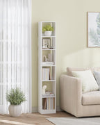 Hzuaneri Bookcase, Tall Narrow Bookshelf, Open Display Storage Shelf, Skinny Cube Book Shelf with Adjustable Shelves, CD Rack