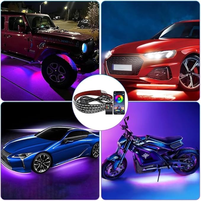Underglow LED Lights for Cars, 4PCS Waterproof Car Underglow Kit with App & Remote Control, 16 Million DIY Colors Exterior Ambient Lighting Car with Music Mode, DC 12V - 47Inch x2 & 35Inch x2