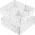 Posprica Woven Storage Box Cube Basket Bin Container Tote Organizer Divider for Drawer,Closet,Shelf, Dresser (White)
