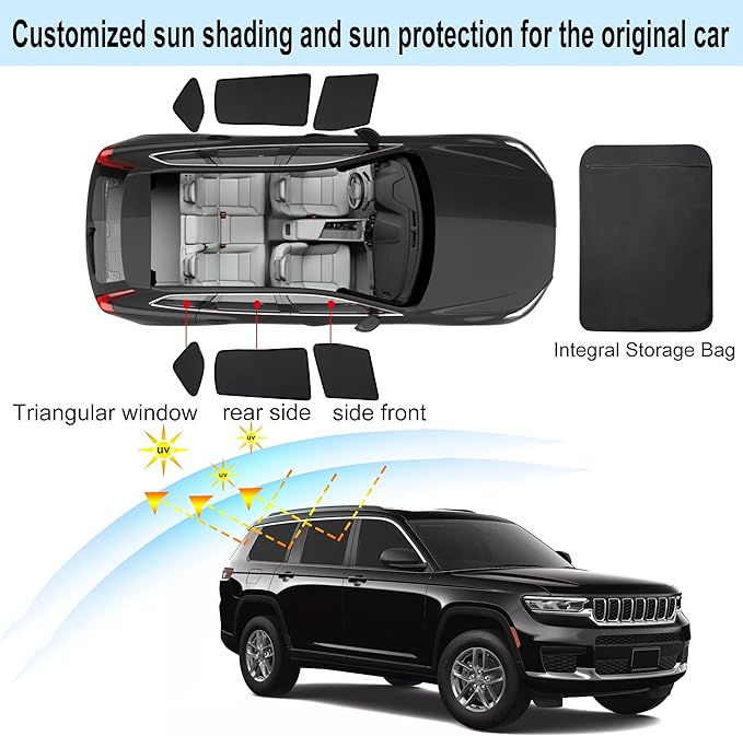 Front Side Half Window Shade Foldable Custom Fit for 2019-2024 Jeep Cherokee Car Window Shades for Side Window Sun Shade UV Protection Heat Insulation for Camping Sleeping 6PCS