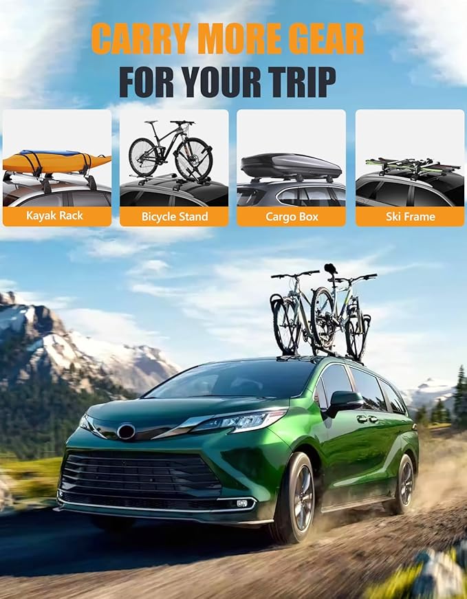 KINGGERI 300Lbs Lockable Roof Rack Cross Bars Compatible with Toyota Sienna 2021 2022 2023 2024 2025 2026, Anti-Theft Aluminum Roof Rails Crossbars Rooftop Cargo Basket Carrier Bag Luggage Rails