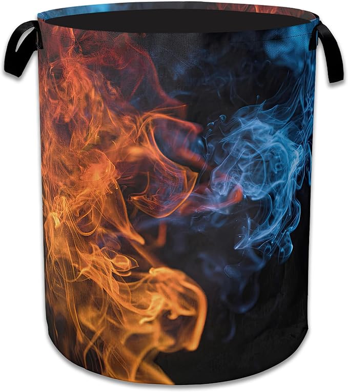 Red Blue Fire Laundry Basket Collapsible Laundry Hamper, Oxford Cloth Storage Bin for Room/Bathroom/Bedroom/Dormitories 16" X