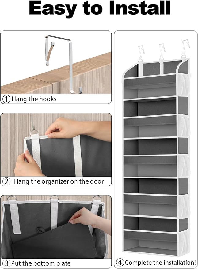 TAHAVICE 1 Pack Over The Door Organizer Storage, Hanging Organizer Closet with 5 Large Pockets 10 Mesh Pockets, 44 lbs Weight
