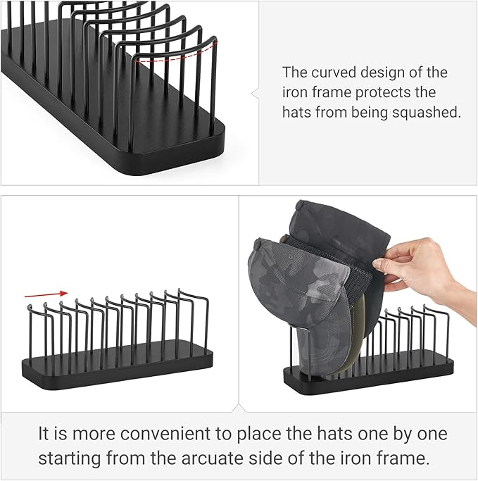 Mkono Hat Organizer for Baseball Caps, Hat Holder for 10 Baseball Caps, Tabletop Hat Rack Stand Hat Storage Display Cap Organ