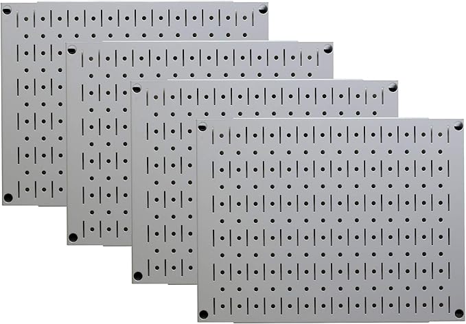 Wall Control Pegboard Wall Organizer Tiles Modular Grey Metal Pegboard Tiling Set - (4) 12-in Tall x 16-in Wide Gray Peg Boar