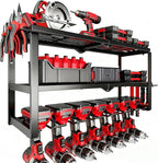 Power Tool Organizer Wall Mount, 150Lbs 3 Layer Metal Tool Storage Rack with 7 Cordless Drill Holder Heavy Duty, Battery Dril