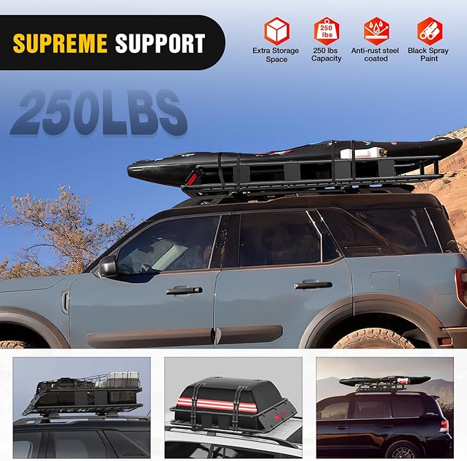 Nilight 84" x 39" x 6" Universal Roof Rack Cargo Basket Heavy-Duty 250LBS Capacity Rooftop Cargo Carrier with Cargo Net Ratchet Straps Luggage Holder for SUV Truck Vehicle