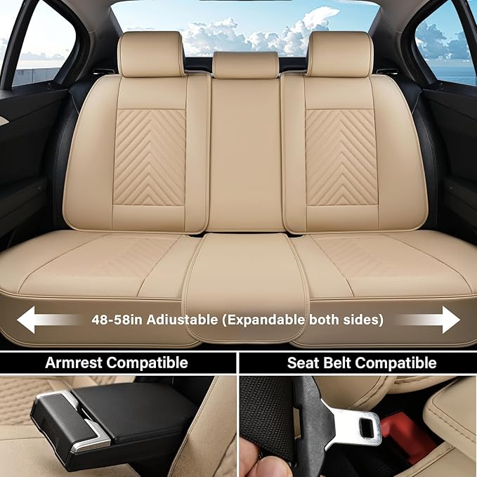 Coverado Car Seat Covers Full Set, Faux Leather Seat Covers for Car, Luxury Automotive Seat Covers Waterproof Car Seat Protec