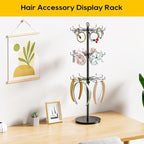 ORLESS 3 Tier Rotating Jewelry Display Stand, Keychain Display Stand with 36 Hooks, Black Metal Retail Display Spinning Holde