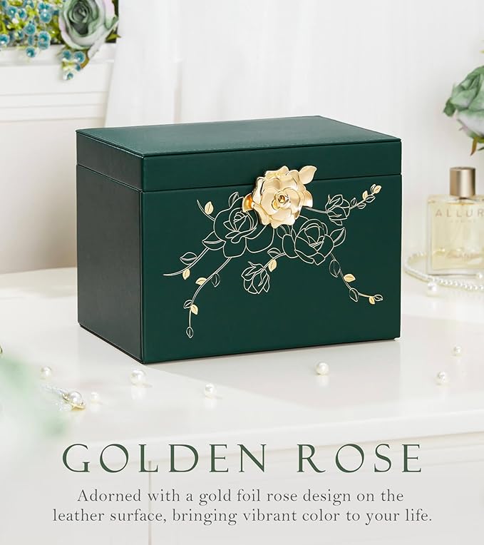Enthralite Jewelry Box with Lock for Girls: Jewelry Organizer for Dresser - 3-Drawer Earrings Storage Girls Women Gift (Dark 