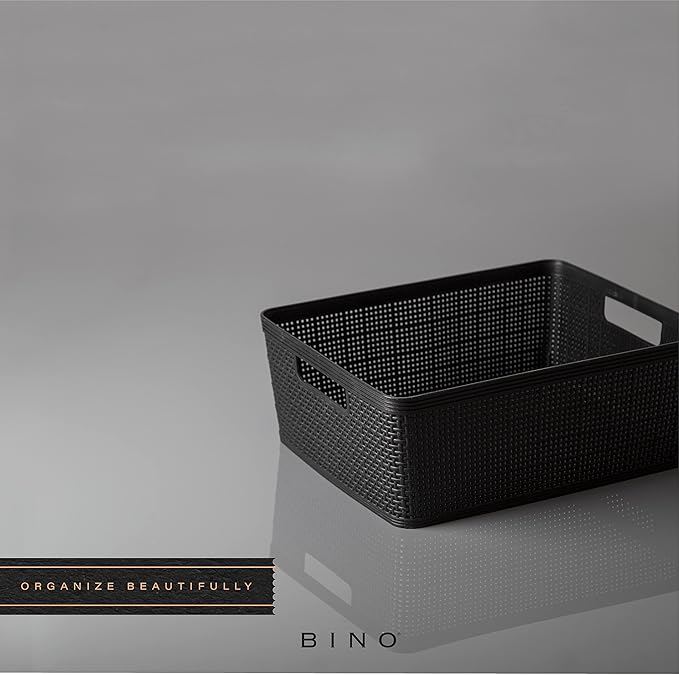 BINO | Woven Plastic Basket | Medium (Black), 4-Pack | THE JUTE COLLECTION | Home Organization, Space - Saving Storage, Styli
