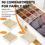 Criusia 6 Pcs Drawer Organizer Clothes - 90 Cells Closet Organizers and Storage for Baby Nursery - Washable Fabric Dresser Or