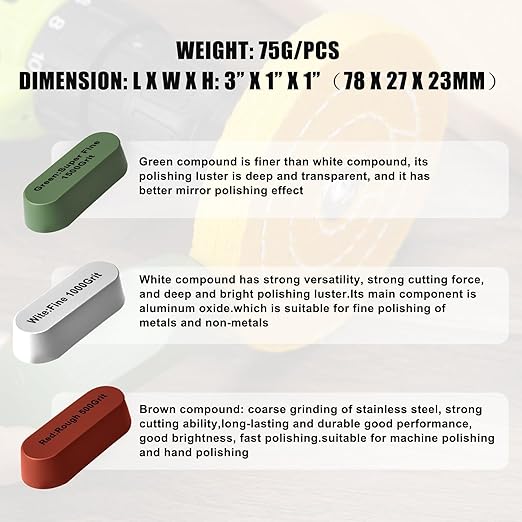 Drill Buffing Wheel Kits 9pcs, Polishing Wheel with Green Compound, High Density Polisher Buffing Wheels for Metal, Jewelry, Car, Aluminum, DIY Buffing & Finishing