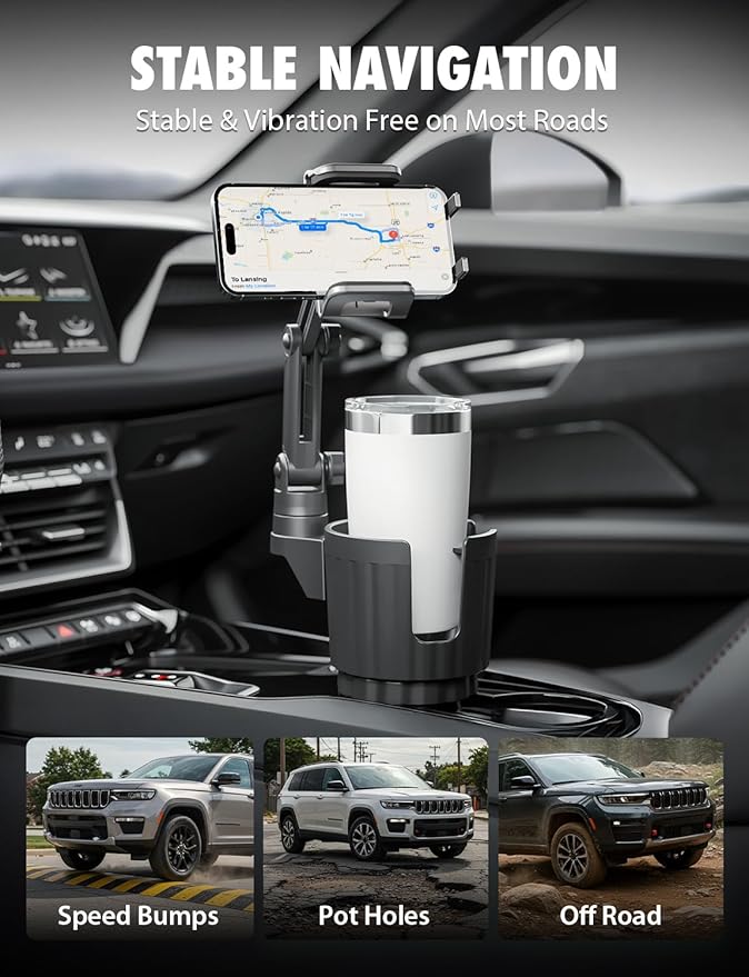 Bracketron Cup Holder Phone Mount for Car - TripGrip 2-in-1 Expandable Phone Holder with 360° Rotation & Ultra Stable Folding Support Legs, Fits Devices up to 3.5"
