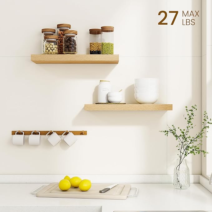 Dreamland Floating Shelves, 20Inch Rustic Wooden Wall Shelves for Bathroom|Bedroom|Kitchen, 2 Pack Deep Wall Mounted Book She