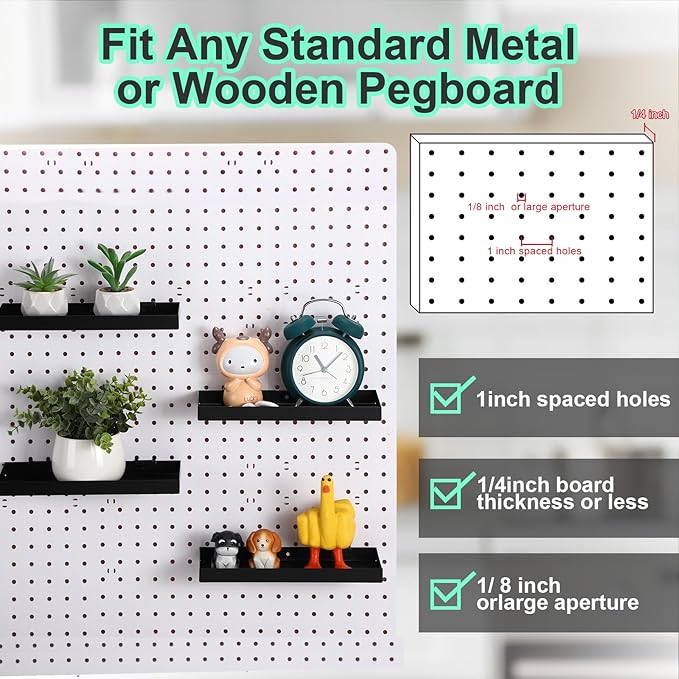 Blulu 4 Pcs Pegboard Shelves, 10 x 4 Inch Metal Heavy Duty Wall Mounted Pegboard Shelf Tray Accessories with Lip for Craft Ro
