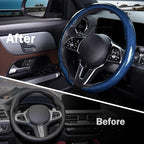 Car Steering Wheel Cover Carbon Fiber Snap On Steering Wheel Accessories Wrap 14.5-15 inch Universal Grip Anti-Skid Protector, Glossy Blue