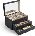 Meangood Jewelry Box Organizer for Women, 3 Layer Large Jewelry Storage Case, Rustic Wooden Jewelry Box with Mirror & Ring Tr