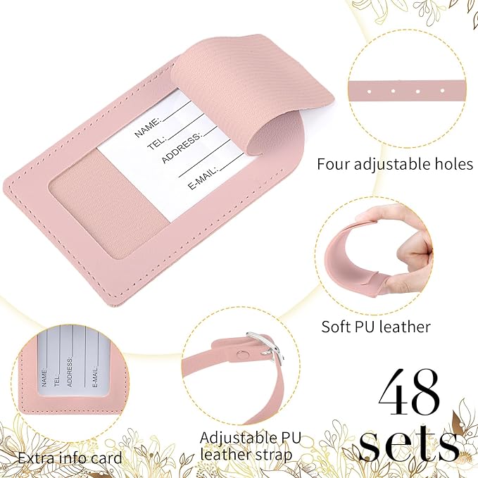 Amylove 48 Sets Leather Luggage Tags Bulk Wedding Favors Luggage Tags for Guests Bridal Gifts Wedding Bridal Shower Gift PU L