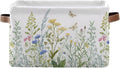 xigua Vintage Colorful Herbs Wild Flowers Floral Storage Basket Collapsible Toy Storage Bins Waterproof Canvas Storage Basket