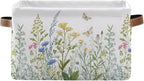 xigua Vintage Colorful Herbs Wild Flowers Floral Storage Basket Collapsible Toy Storage Bins Waterproof Canvas Storage Basket