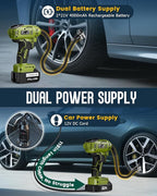TREE.NB Cordless Tire Inflator Portable Air Compressor with 2 21V Battery Powered Air Pump Portable Tire Inflator for Car 150PSI with Dual Power Supply Modes, LED Light