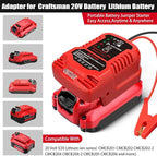 Jump Starter Adapter for Craftsman 20V V20 Li-ion Battery Powered with Jumper Cable Clamps Portable Car Charger Jump Starter(Battery Not Included)