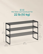 SONGMICS Shoe Rack, 3-Tier Shoe Organizer, Metal Storage Shelf, Upright or Upside Down, for 16-20 Pairs, Stackable, for Entry