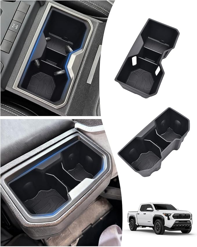 Cup Holder Inserts for Toyota Tacoma 2024 2025 2026 Accessories, Non-Slip TPE Center Console Front & Rear Cup Holder Protector Organizer for Tacoma Interior Accessories
