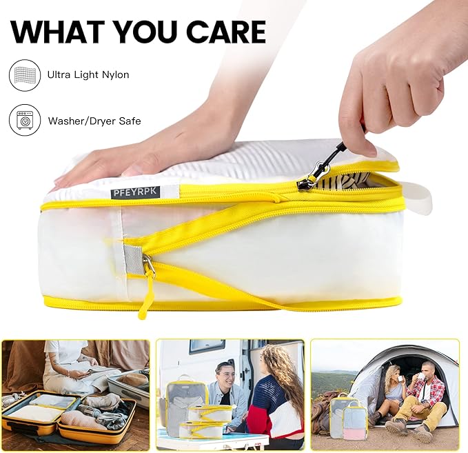 PFEYRPK Lightweight Compression Packing Cubes for Suitcases, Compressible Expandable Travel Packing Organizer with Clear Toil
