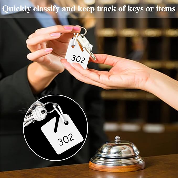 KAKAMINA 100 Pcs Key Tags White Plastic Hanging Tags with Metal Snap Hooks, Tags for Slotted Key Cabinets Boxes Lockers Sturd