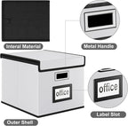 Huolewa Portable Leather File Organizer Boxes with Lids, Collapsible File Folder Organizer Boxes, Decorative Small Filing Fil