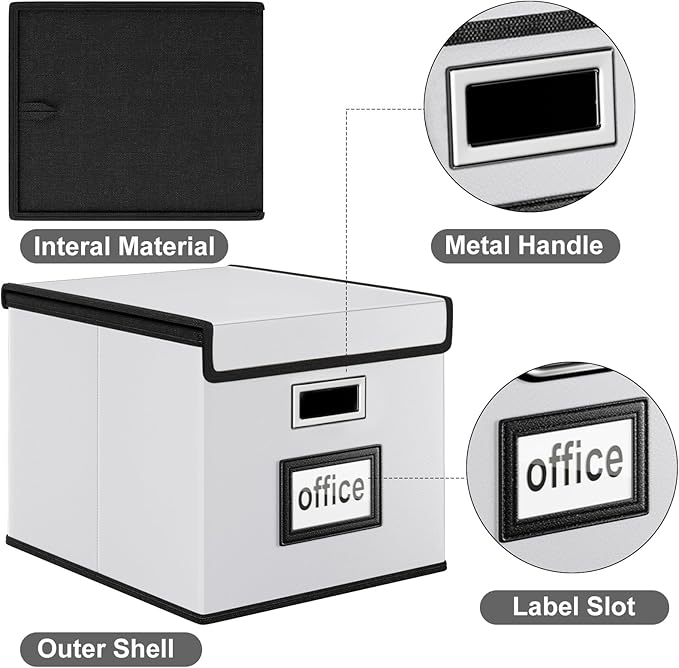 Huolewa Portable Leather File Organizer Boxes with Lids, Office Document Boxes Organizer, Filing Boxes, Decorative Small File