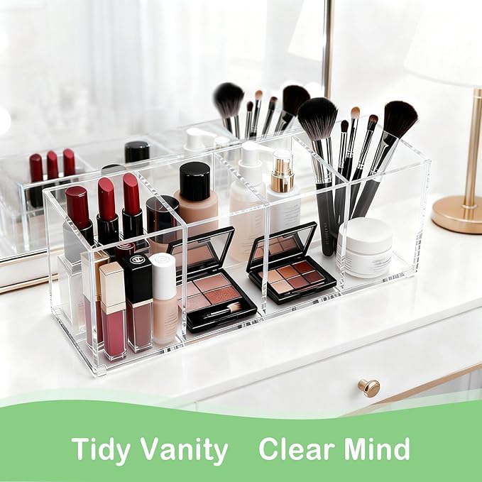 elysolpluv Clear Acrylic 4-Compartment Organizer Box, Large (8.7" × 3.0" × 3.7") – Handcrafted, Eco-Friendly, Minimal Packagi