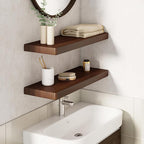 24" Rustic Walnut Wood Floating Shelves, 8 Inch Deep Wall Shelves for Home Decor, Wall Mounted Floating Shelf with Invisible 