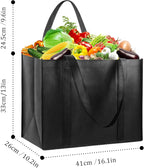 LadyRosian 10 Pack Heavy Duty Kitchen Reusable Grocery Bags, Durable XL Shopping Tote with Handle Can Hold 45+lbs, Stands Upright, Foldable & Washable (Black)