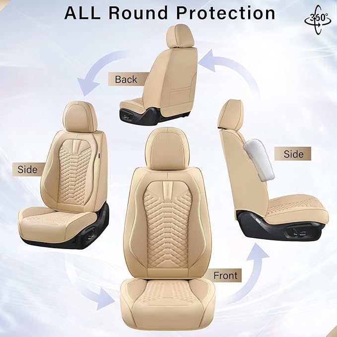 Coverado Front Seat Covers, 2 Pieces Universal Seat Cover for Cars, Breathable Nappa Leather Waterproof Car Seat Cover, Car S