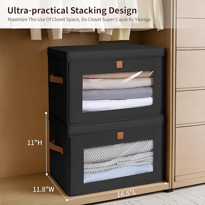 Homsorout Collapsible Storage Bins - Large Stackable Organizer Bins, Decorative Boxes with Handles & Window, Fabric Container