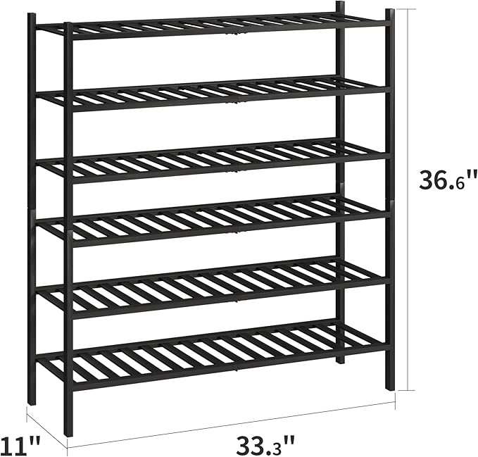 BMOSU 6-Tier Bamboo Extended Shoe Rack Premium Stackable Shoe Shelf Storage Organizer for Hallway Closet Living Room Entryway